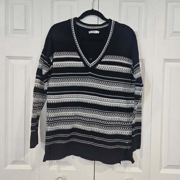 Vince Textured-Stitch Long-Sleeve Sweater Tunic Black/Off White XS - Picture 1 of 7